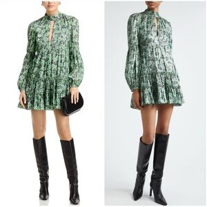 Cinq À Sept Feminine Tiered Ruffle Cocktail Party Bessie Floral Mini Dress L NWT